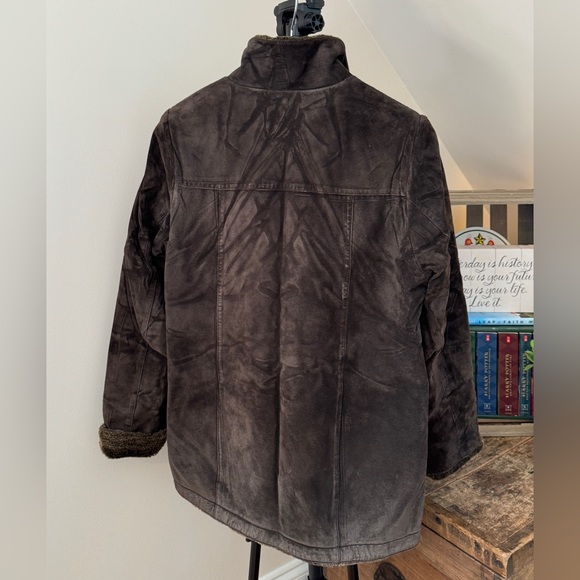 Eddie Bauer Dark Brown Suede Jacket with Faux Fur Lining, Medium - Picture 7 of 11